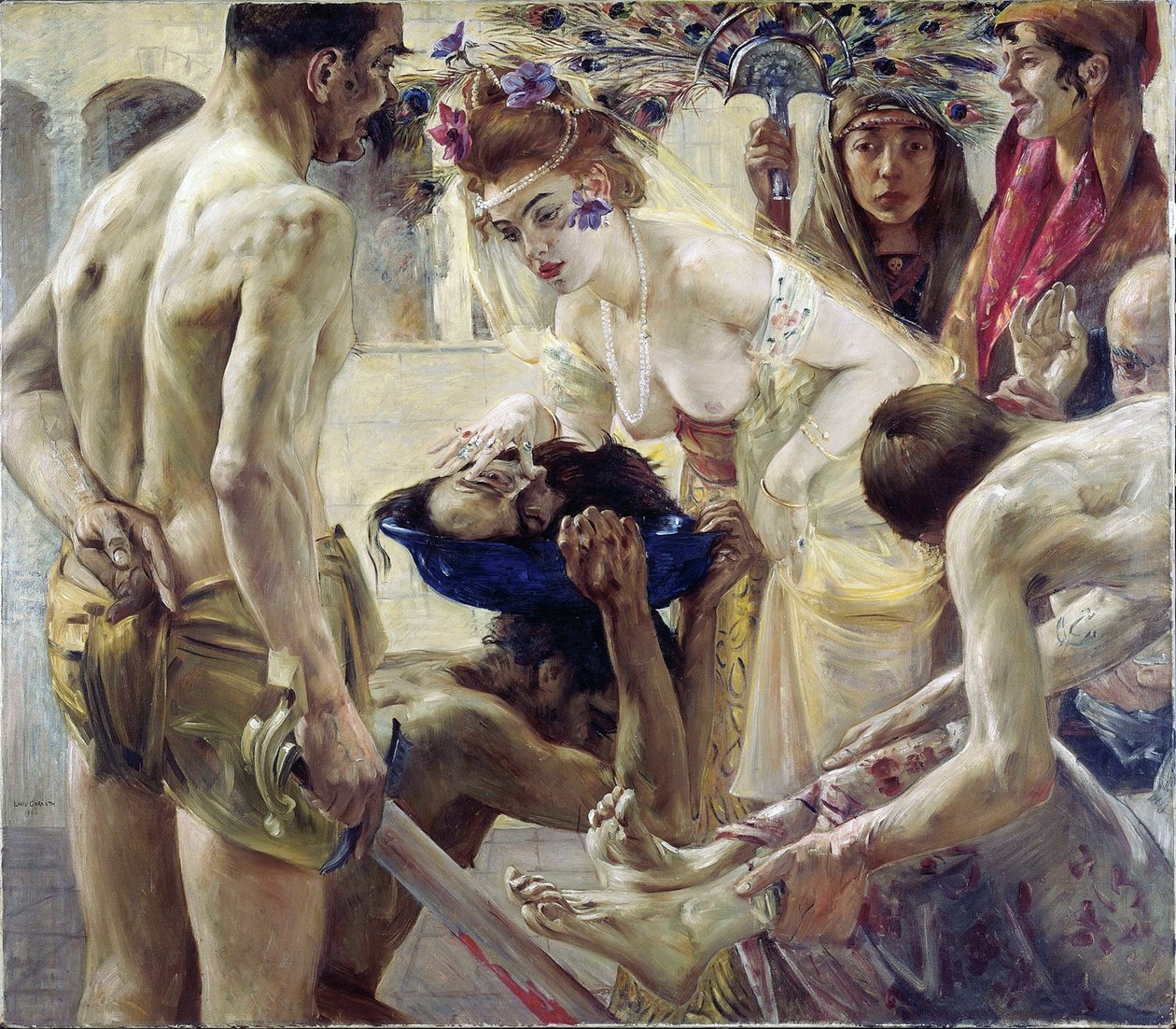 Salome. Die biblische Heldin, im Tanzkostüm, erhält den Kopf von Johannes dem Täufer auf einem Tablett, das Herodes ihr als Belohnung für ihre Reize anbietet. Gemälde von Lovis Corinth (1858-1925), Öl auf Leinwand von Lovis (1858 1925) Corinth