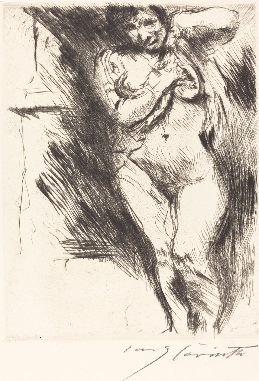 Akt mit hochgehobenem Hemd Frau zieht sich aus, 1921 von Lovis Corinth