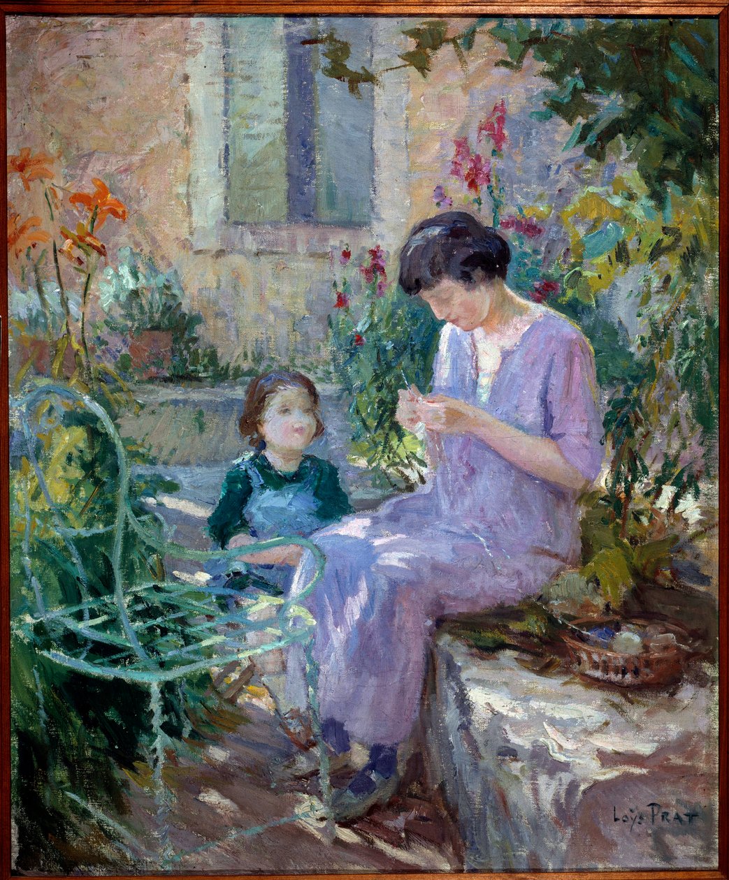 Madame Prat und ihre Tochter im Garten. Gemälde von Joseph Loys Prat (1879-1934), 20. Jahrhundert. Bürgermeister von Donzere. von Loys Prat