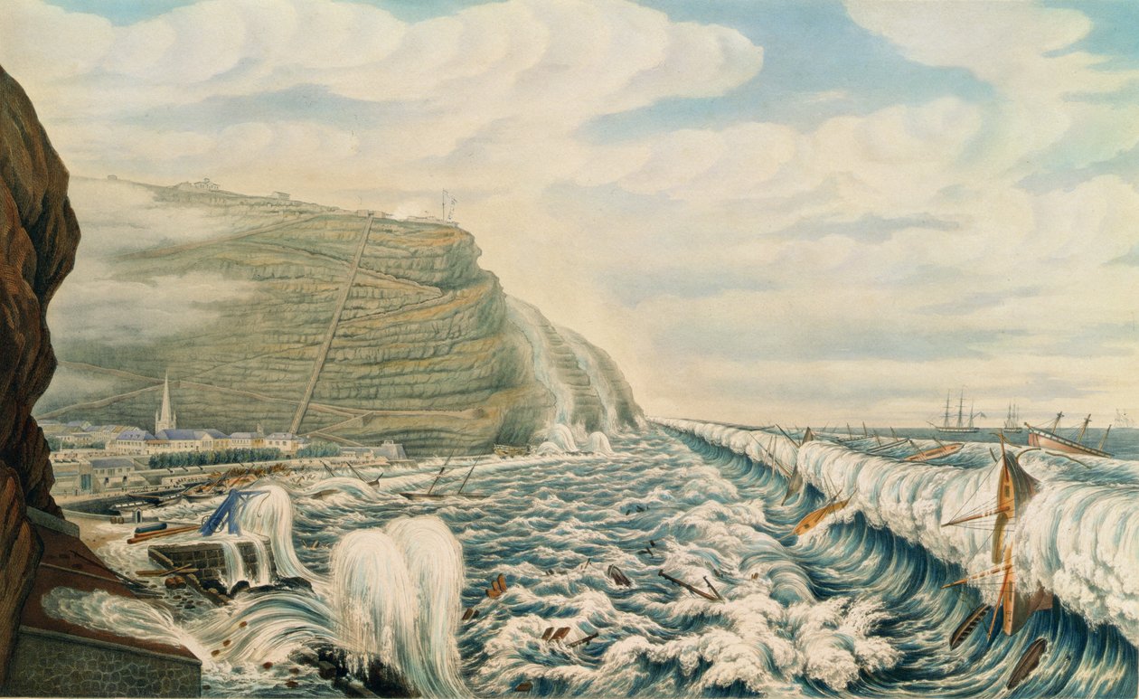 Ansicht von Jamestown und dem Hafen, St. Helena, graviert von T. Picken, ca. 1846 von Lt. F.R. Stack
