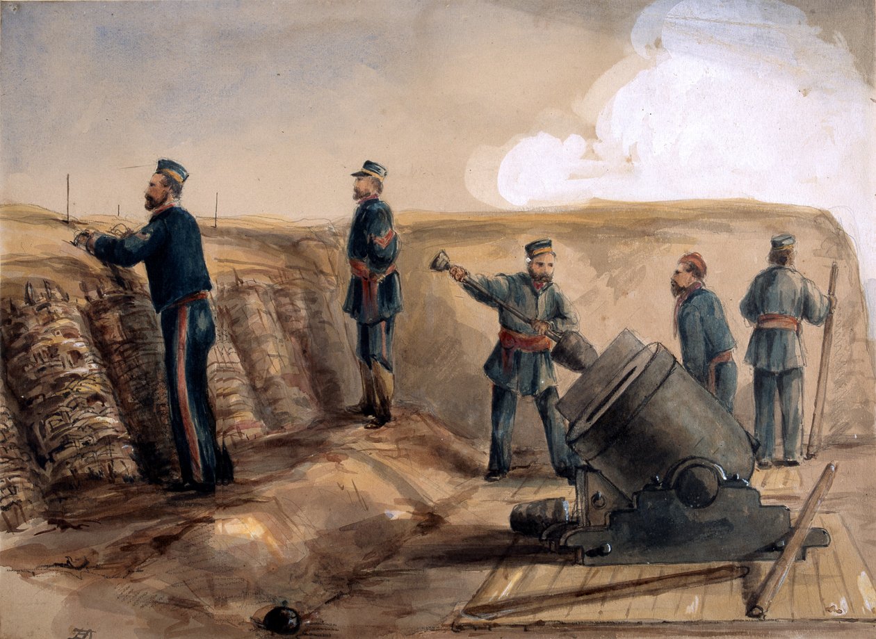 Ein 13-Zoll-Mörser der Royal Artillery im Einsatz, 1855 von Lt. Henry James Alderson