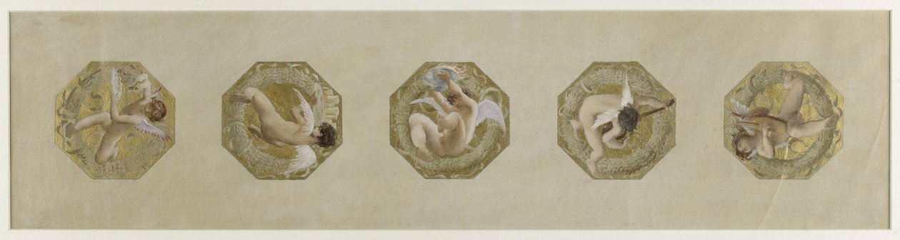 Skizze für das Hôtel de Ville de Paris, Festtreppe: Genies mit Festattributen, ca. 1888 von Luc Oliver Merson