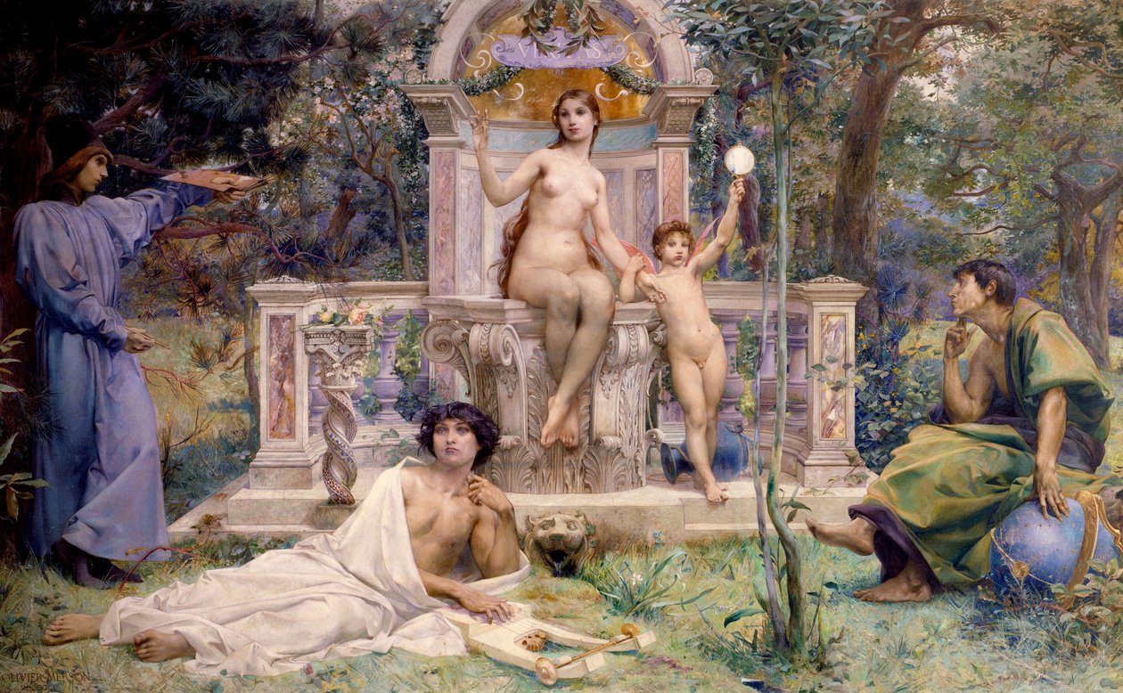 Dekoration des Hotel Watel-Dehaynin: die Wahrheit. Umgeben von Allegorien der Astronomie, Musik und Poesie, und Malerei. (Detail) von Luc Oliver Merson
