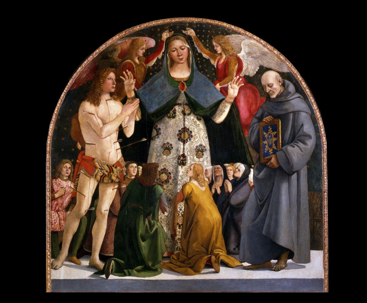 Madonna der Barmherzigkeit und die Heiligen Sebastian und Bernhardin von Siena von Luca Signorelli