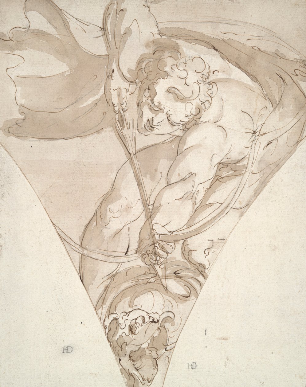 Apollo tötet den Python, Studie für ein Zwickel im Palazzo Antonio Doria (Palazzo della Prefettura), Genua von Luca Cambiaso