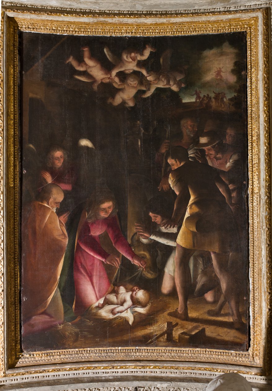 Genua, Duomo (St. Laurentius-Kathedrale), innen, Lercari-Kapelle oder Kapelle des Allerheiligsten Sakraments (nördliche Apsis): "Anbetung der Hirten", von Luca Cambiaso von Luca Cambiaso