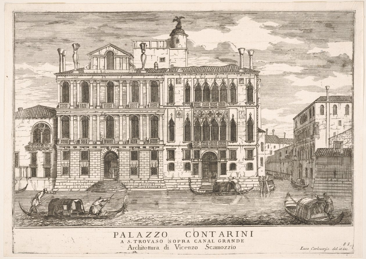 Ansicht des Contarini-Palastes in Campo San Trovaso, Venedig, 1703, aus The build..., 1703 von Luca Carlevarijs