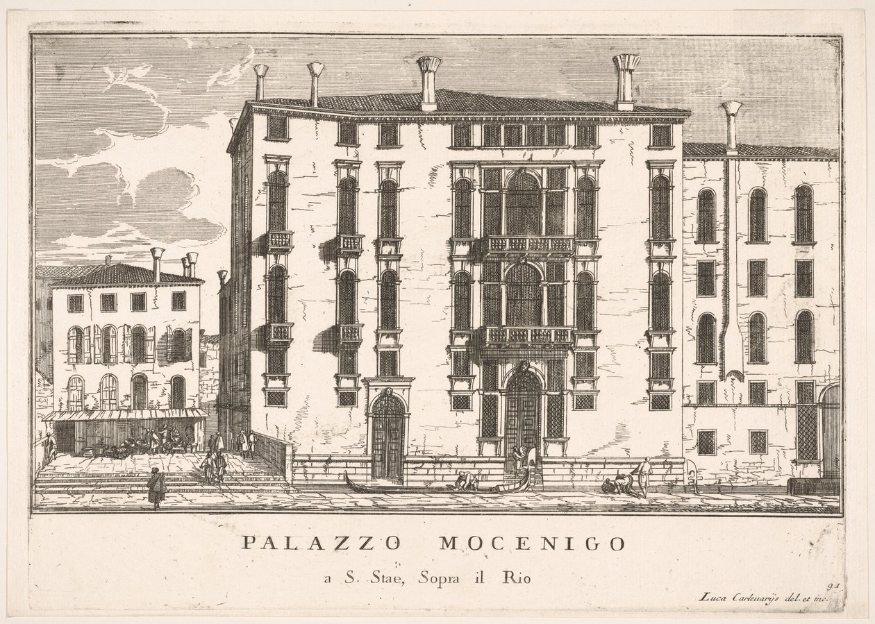 Tafel 91: Ansicht des Mocenigo-Palastes auf dem Campo San Stae, Venedig, 1703, aus Die Gebäude..., 1703 von Luca Carlevarijs