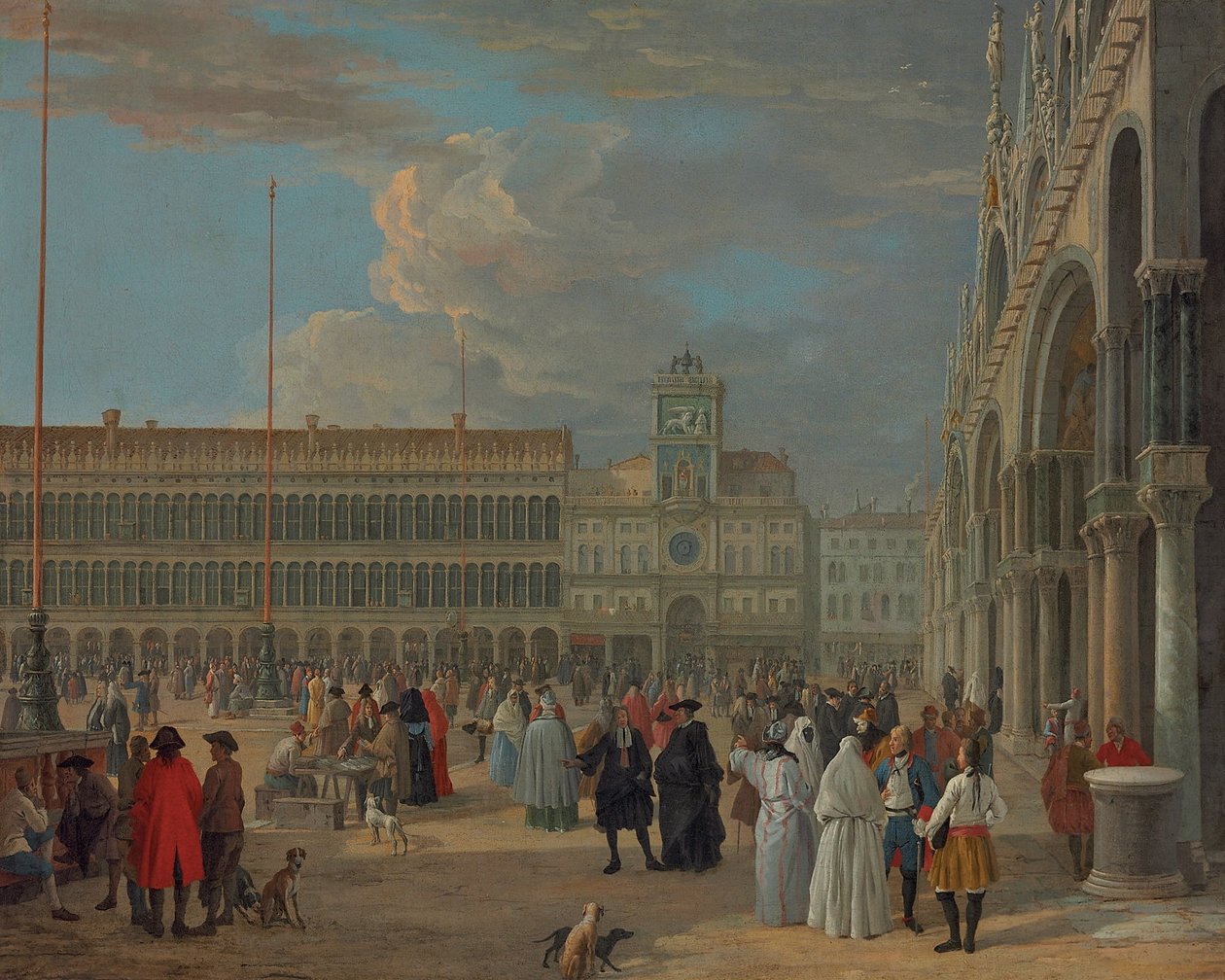 Ansicht der Piazza San Marco mit dem Uhrturm, Venedig von Luca Carlevarijs