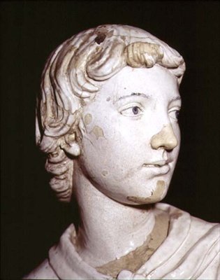Kerzentragender Engel, Detail des Kopfes (Detail) von Luca Della Robbia