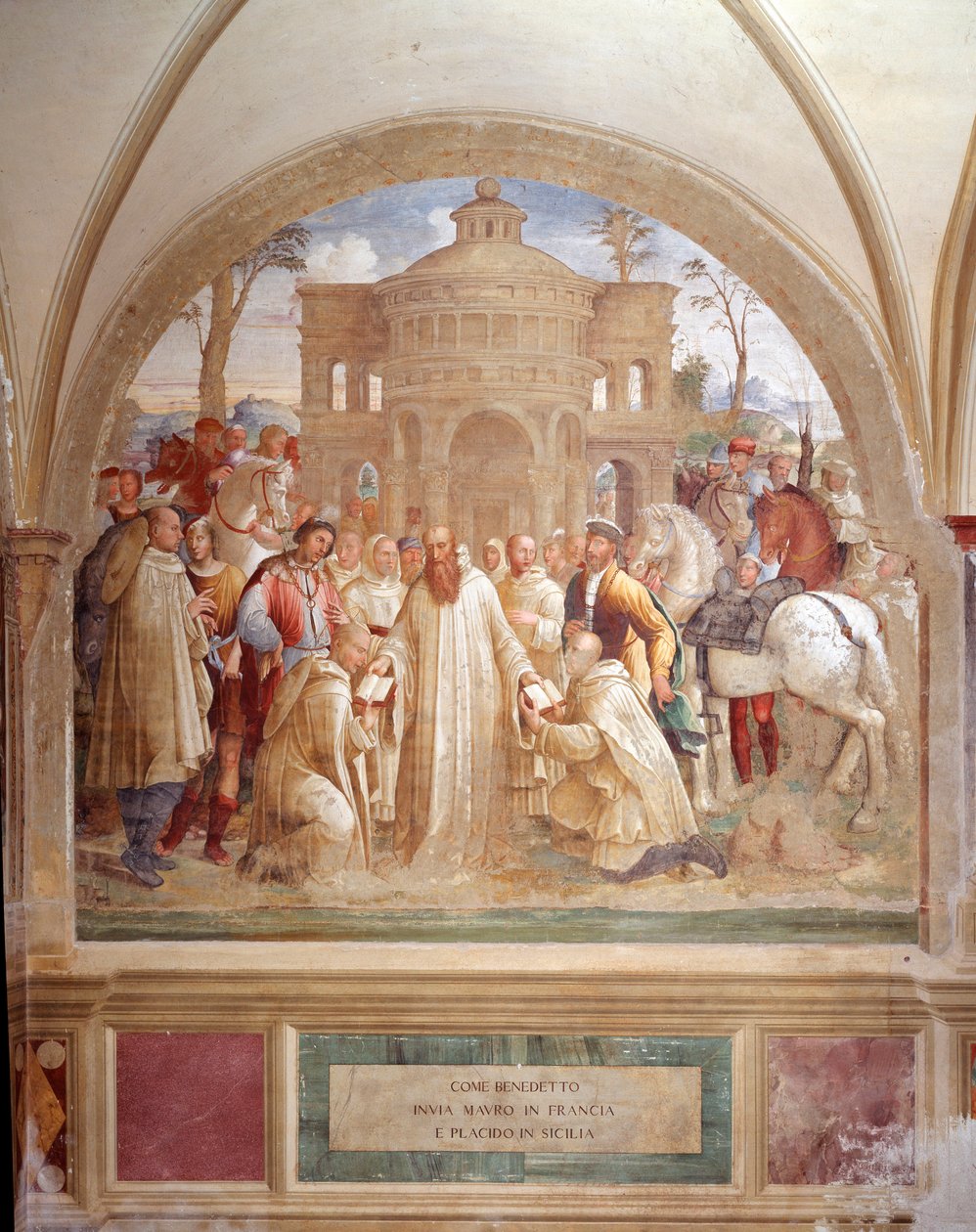 Benedikt sendet Maurus nach Frankreich und Placidus nach Sizilien (Fresko von Luca Signorelli, 1497) von Luca Signorelli