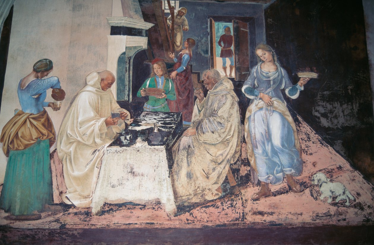 St. Benedikt tadelt zwei Mönche, die die Regel verletzt haben, Szene aus den Geschichten von St. Benedikt von Monte Oliveto Maggiore von Luca Signorelli