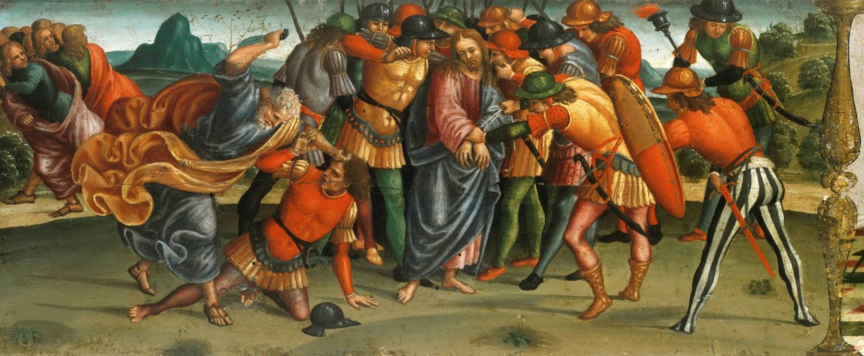 Die Gefangennahme Christi. Beweinung Christi, Predella-Tafel (1502) von Luca Signorelli