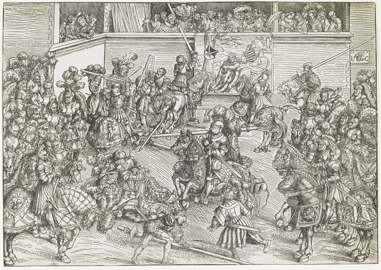 Das zweite Turnier mit Wandteppich von Samson und dem Löwen, 1509 von Lucas Cranach the Elder