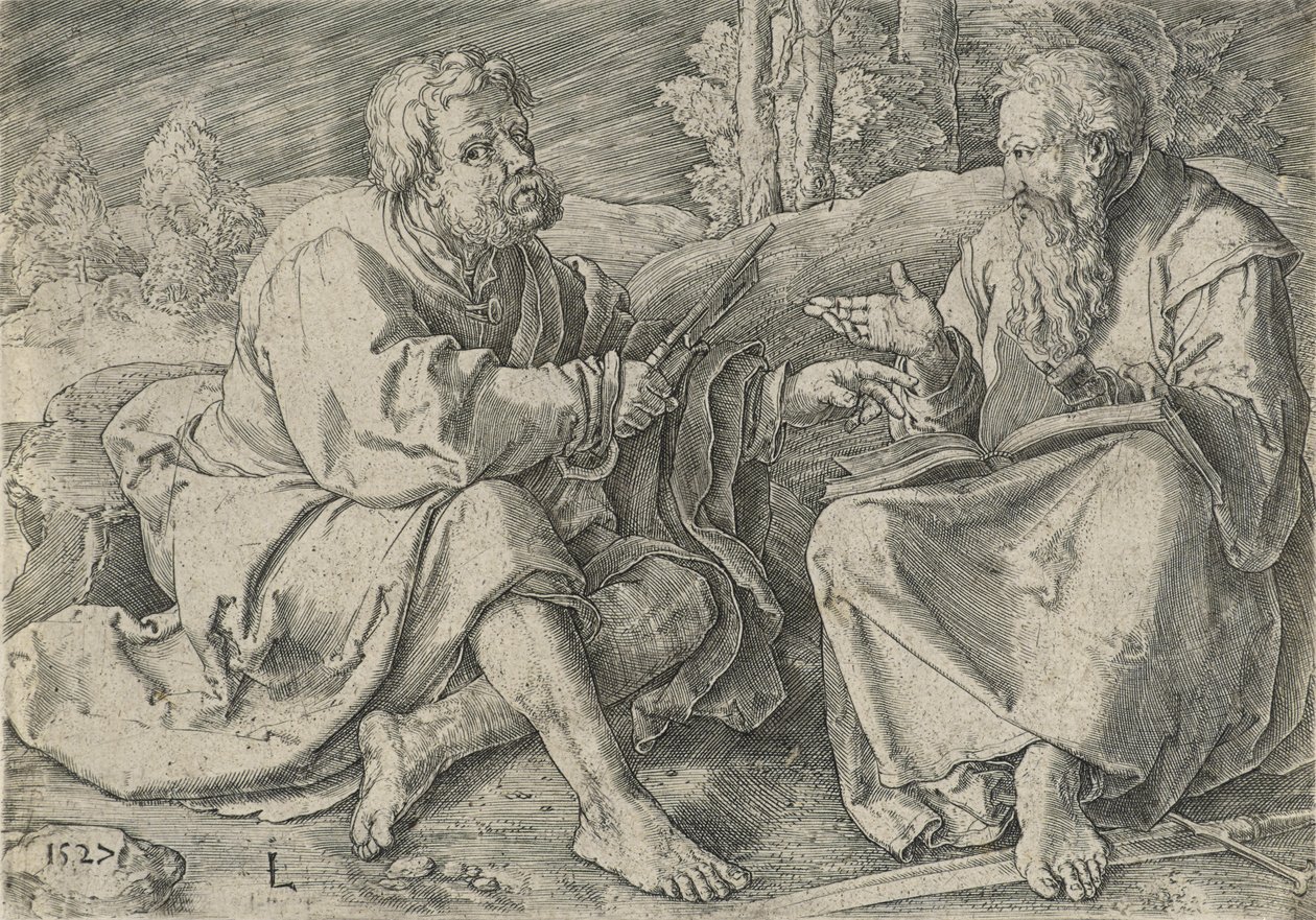 St. Peter und St. Paul in einer Landschaft, ca. 1527 (Gravur) von Lucas van Leyden