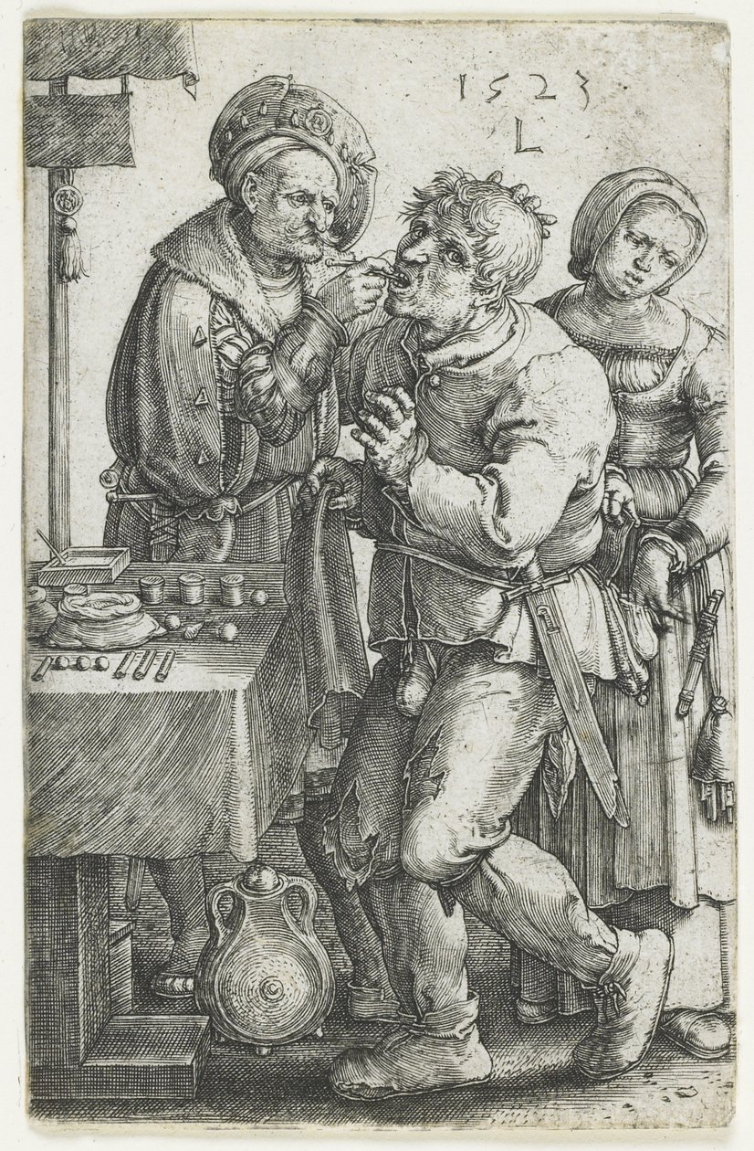 Der Zahnarzt, 1523 von Lucas van Leyden