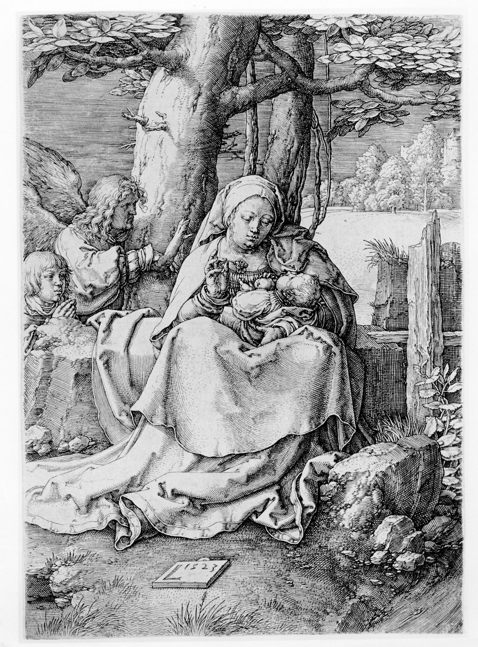 Die Jungfrau und das Kind in einer Landschaft von Lucas van Leyden