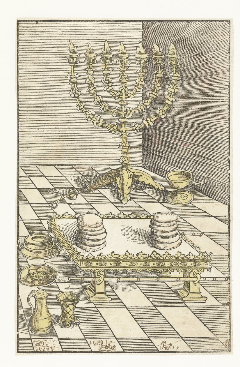 Siebenarmiger Leuchter und Tisch mit Schaubroten von Lucas Cranach