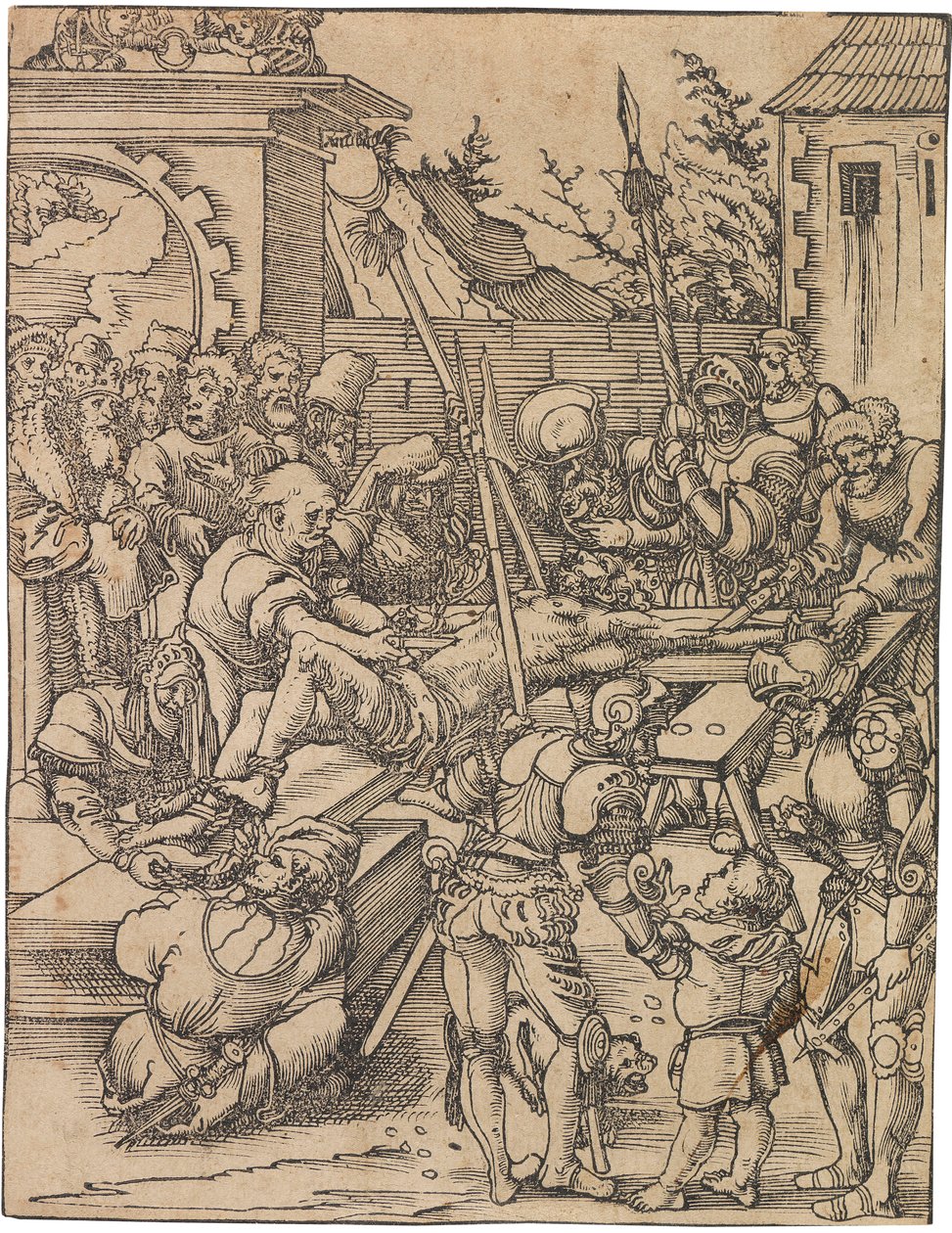 Martyrium des Heiligen Bartholomäus. Aus der Serie Martyrium der zwölf Apostel von Lucas Cranach the Elder