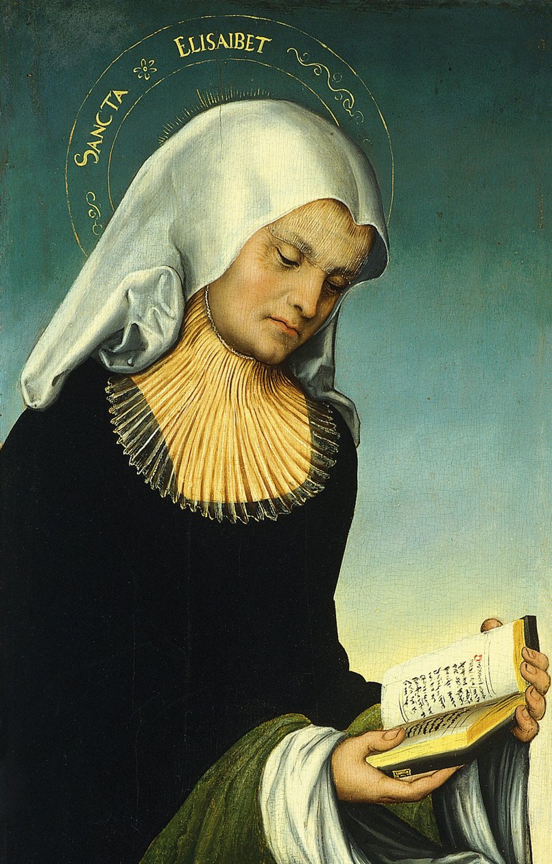 Heilige Elisabeth mit Georg, Herzog von Sachsen als Stifter [recto, linker Flügel] von Lucas Cranach the Elder