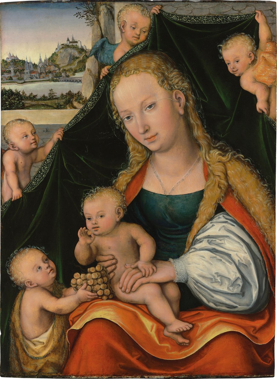 Madonna und Kind mit dem Johannesknaben und Engeln von Lucas Cranach the Younger