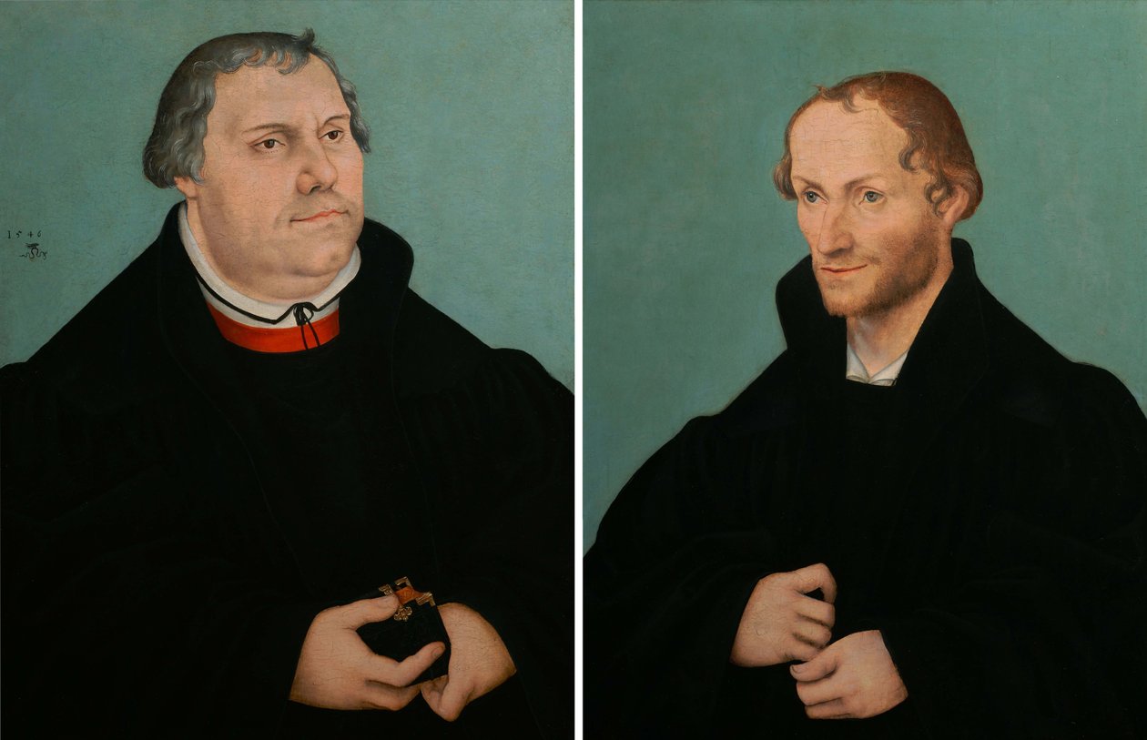 Porträt von Martin Luther & Porträt von Philippe Melanchthon von Lucas Cranach the Younger