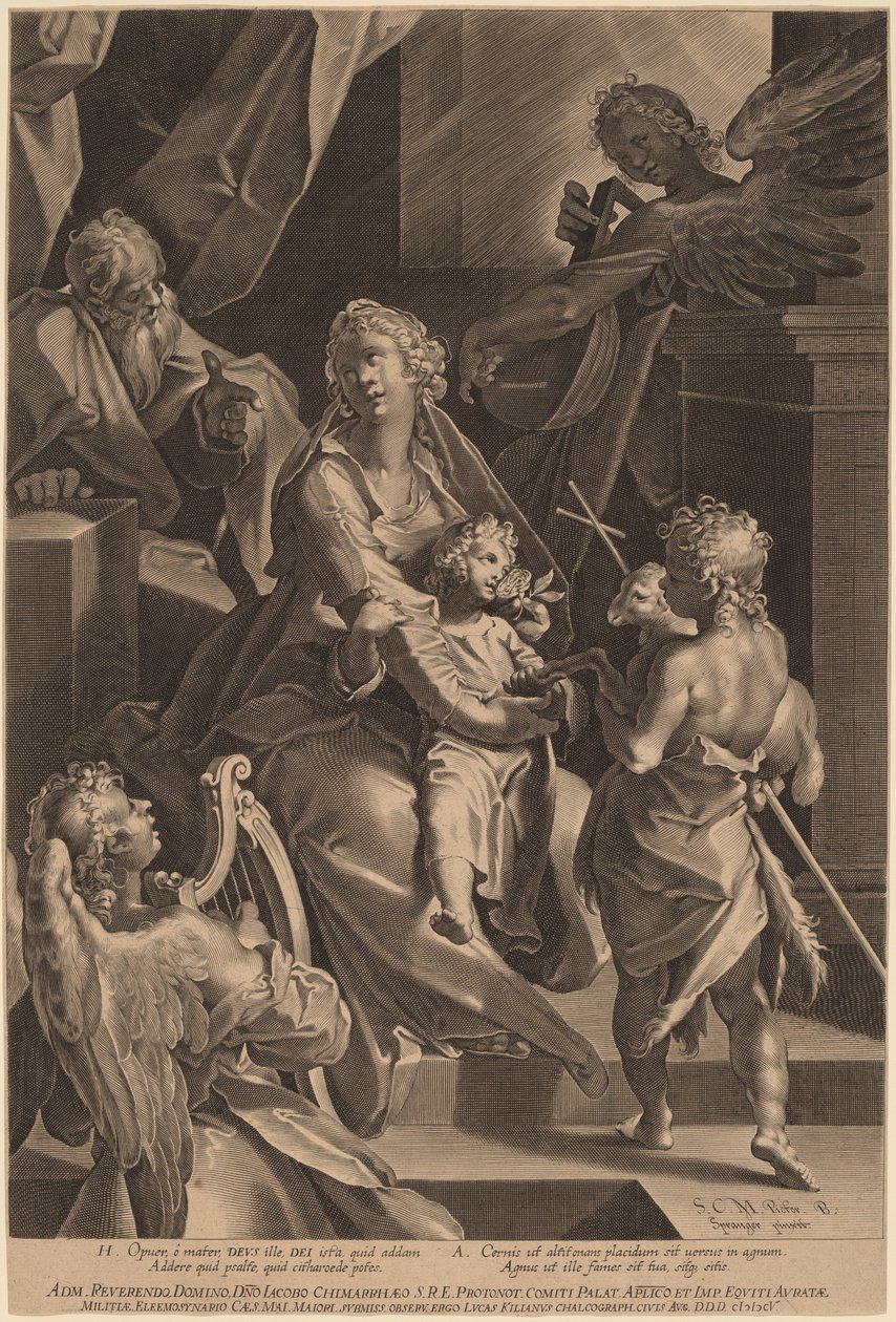 Die Heilige Familie und zwei Engel von Lucas Kilian, after Bartholomaeus Spranger