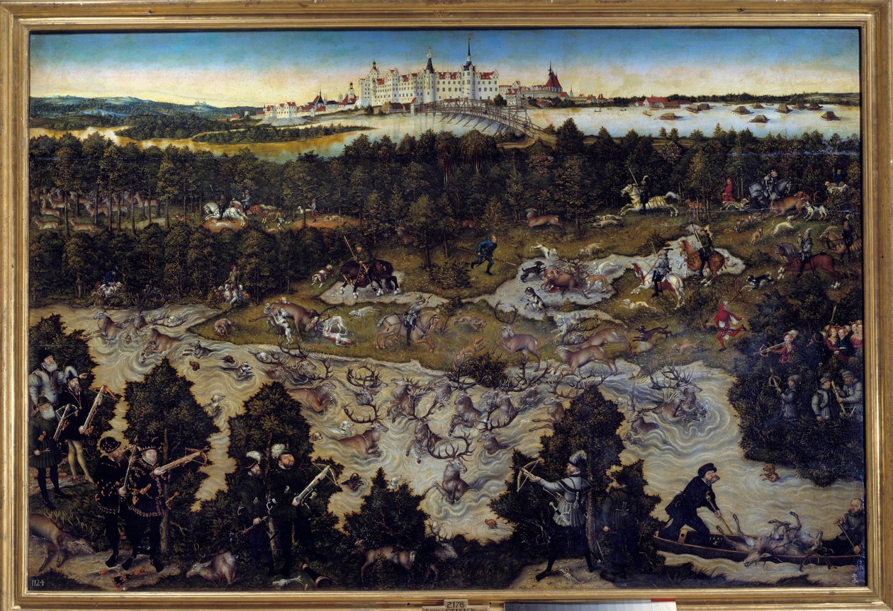 Jagd zu Ehren von Karl V. auf Schloss Torgau in Deutschland von Lucas the Elder Cranach