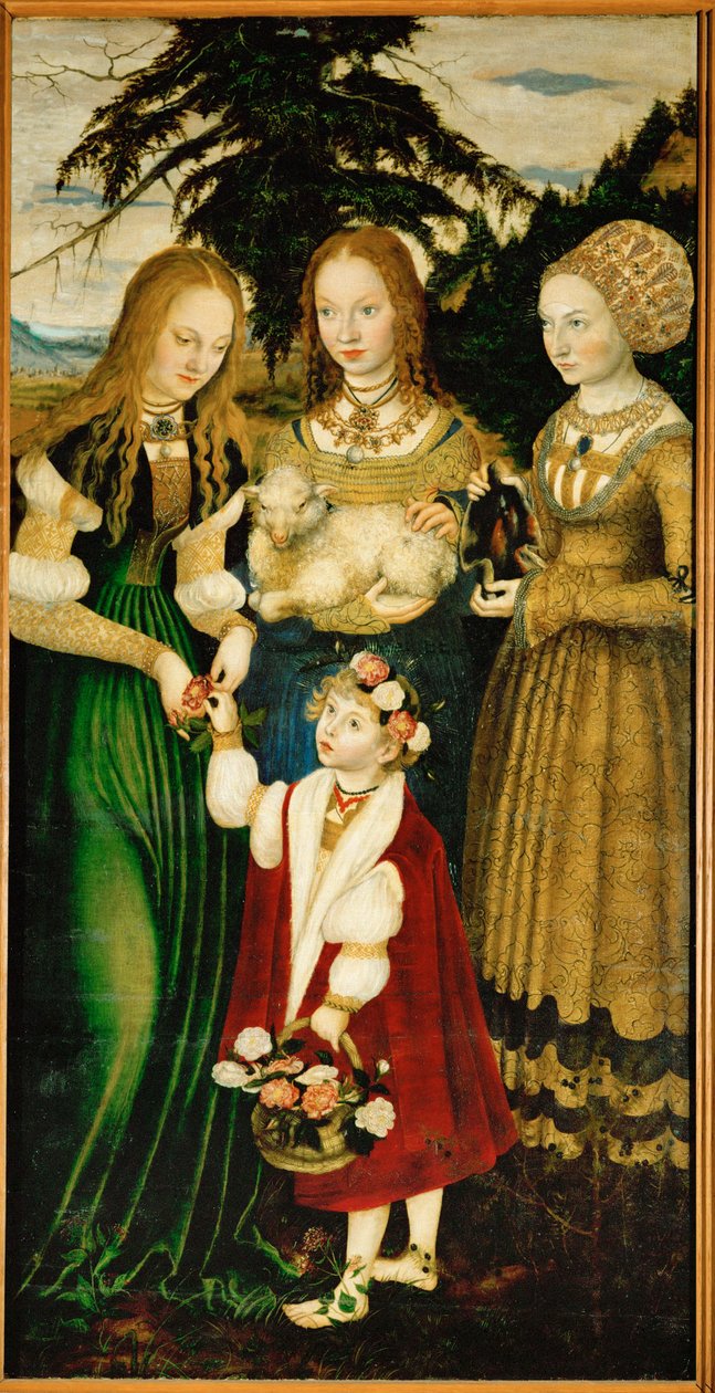 Heilige Dorothea, Heilige Agnes und Heilige Kunigunde, (Detail) von Lucas the Elder Cranach