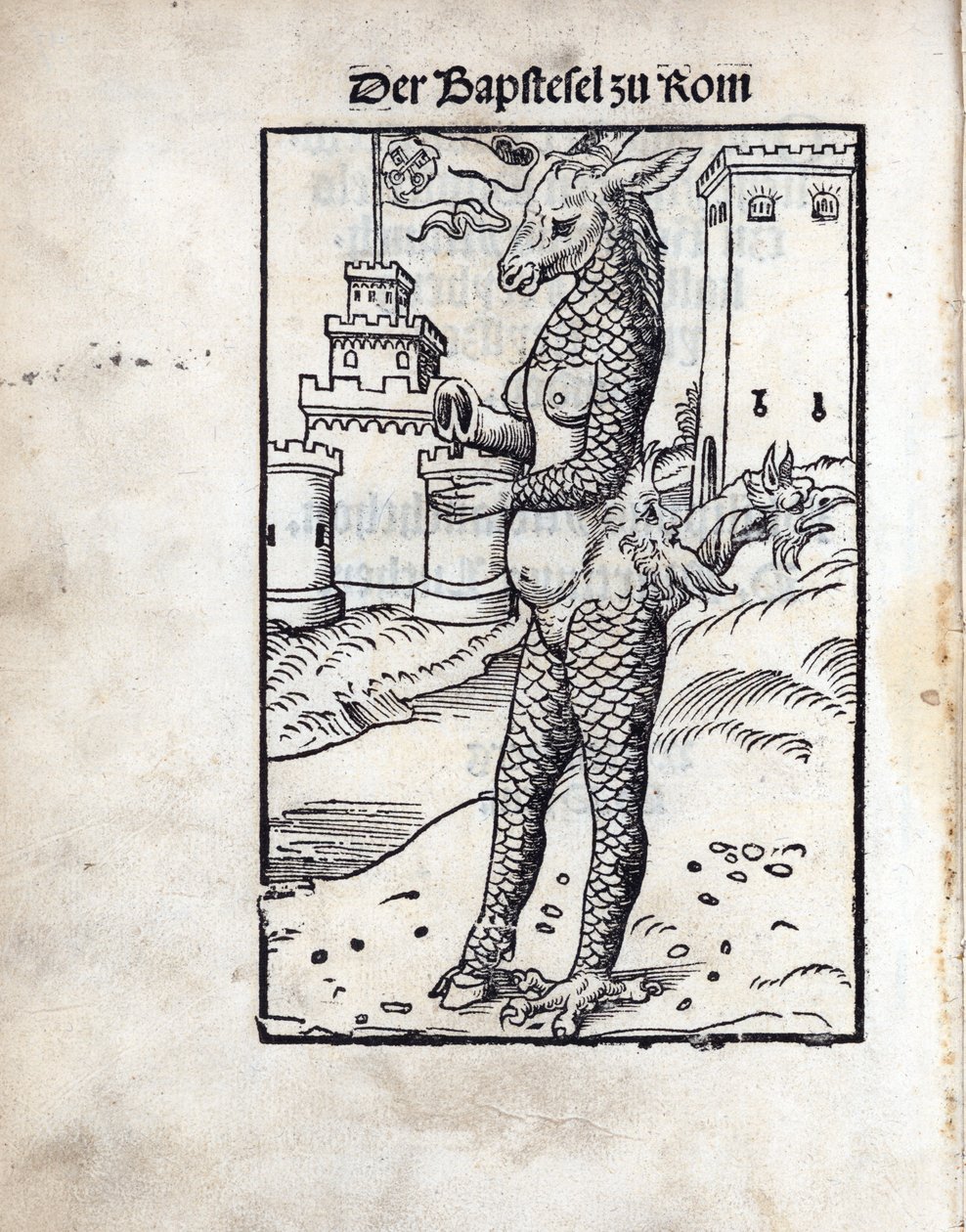 Der Bapstesel zu Rom, von Lucas Cranach dem Älteren (1472-1553). Holzschnitt von Lucas the Elder Cranach