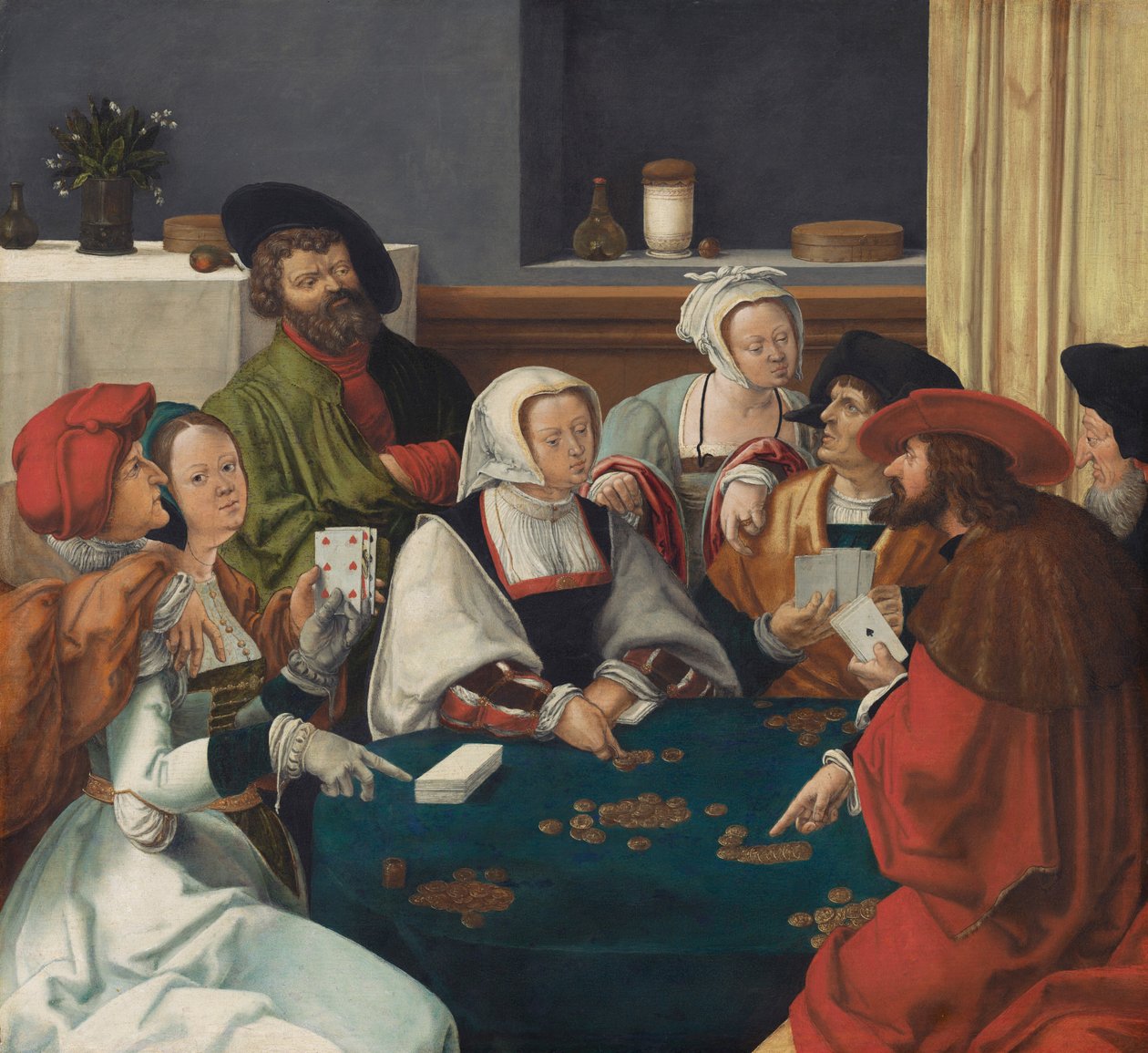 Die Kartenspieler, wahrscheinlich ca. 1550-99 von Lucas van (after) Leyden