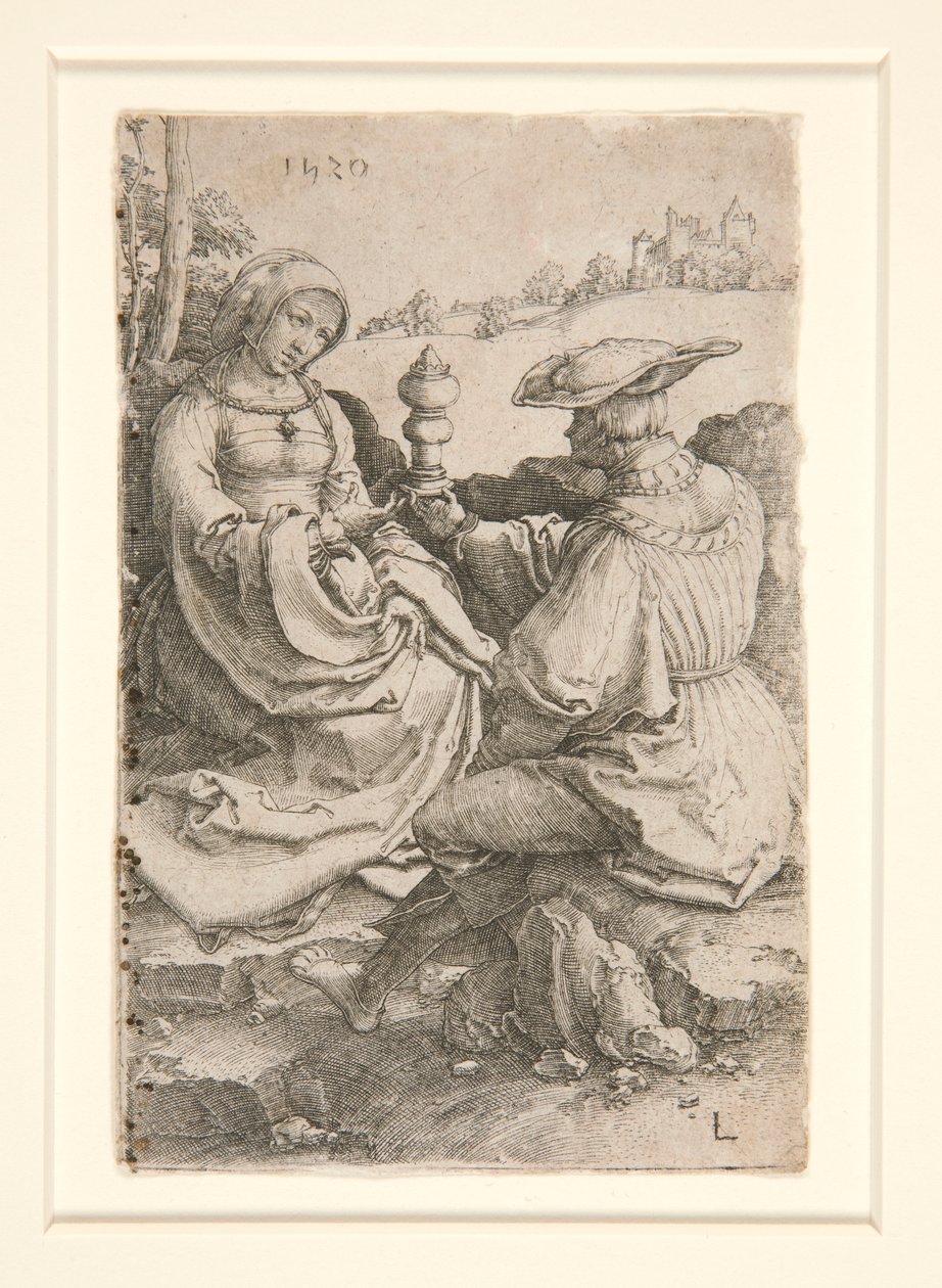 Ein Edelmann und eine Dame in einer Landschaft von Lucas van Leyden