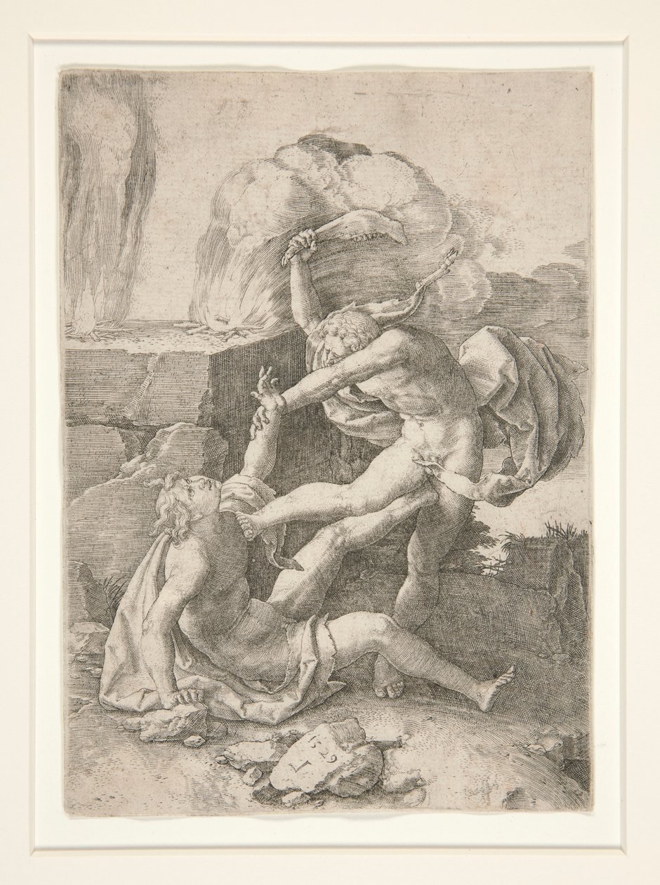 Kain tötet Abel, aus der Geschichte von Adam und Eva von Lucas van Leyden