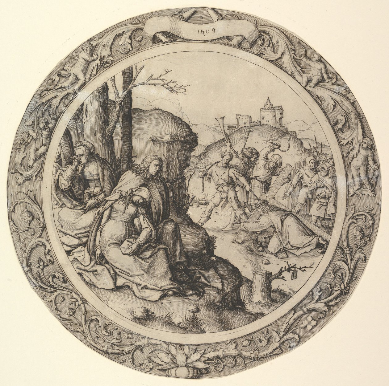 Christus trägt das Kreuz, aus der Zirkularen Passion von Lucas van Leyden