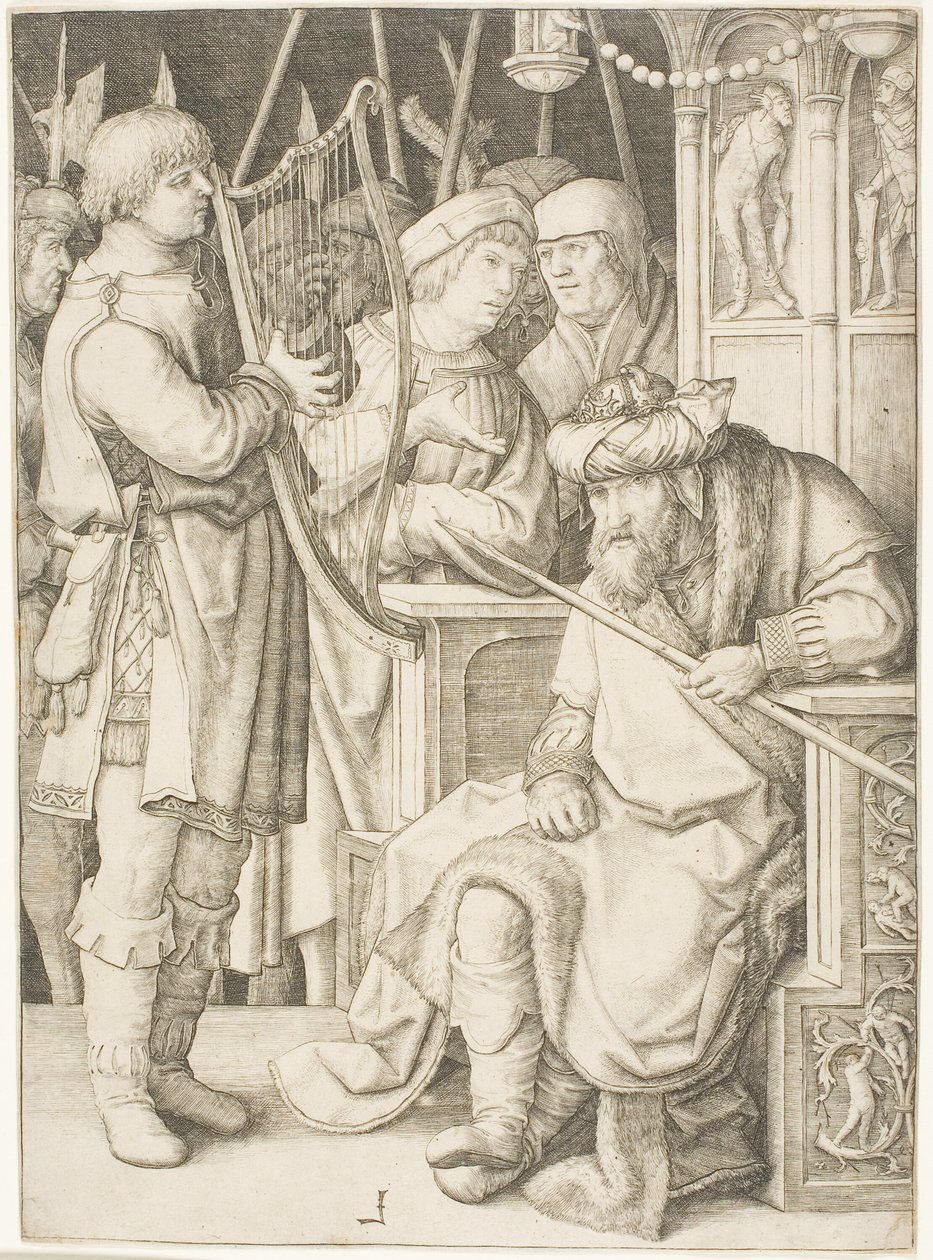 David spielt die Harfe vor Saul von Lucas van Leyden
