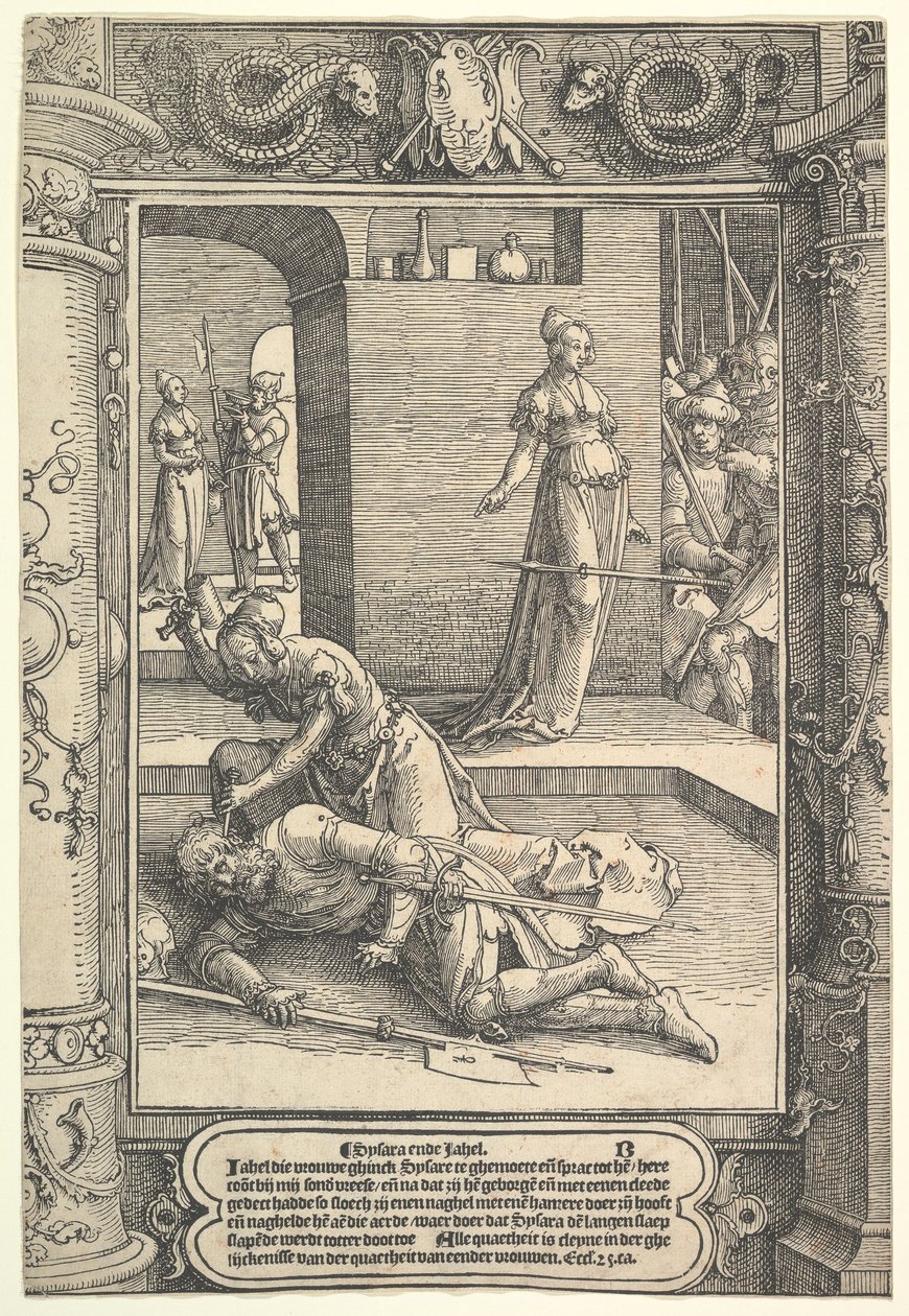 Jael tötet Sisera, Zierrahmen, ca. 1517 von Lucas van Leyden
