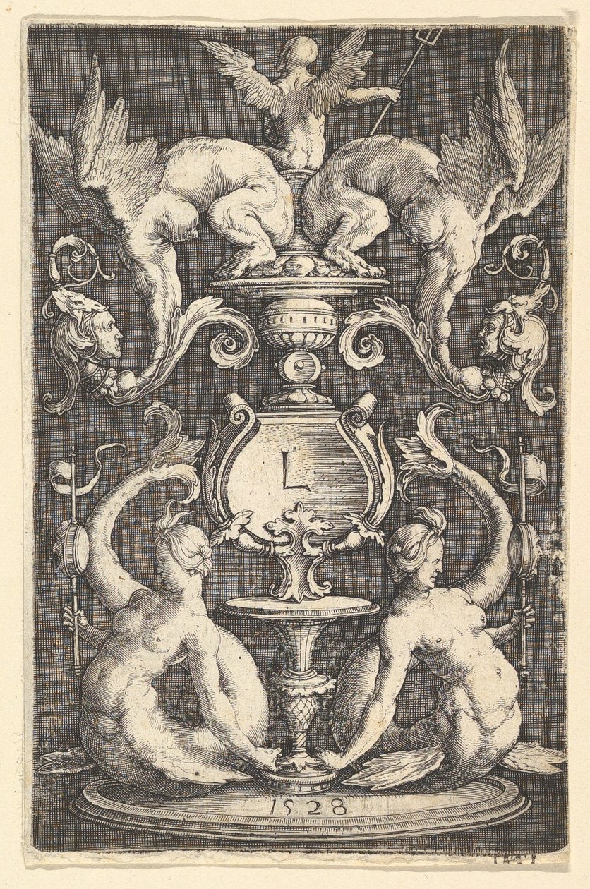 Ornamenttafel mit zwei Sirenen, 1528 von Lucas van Leyden