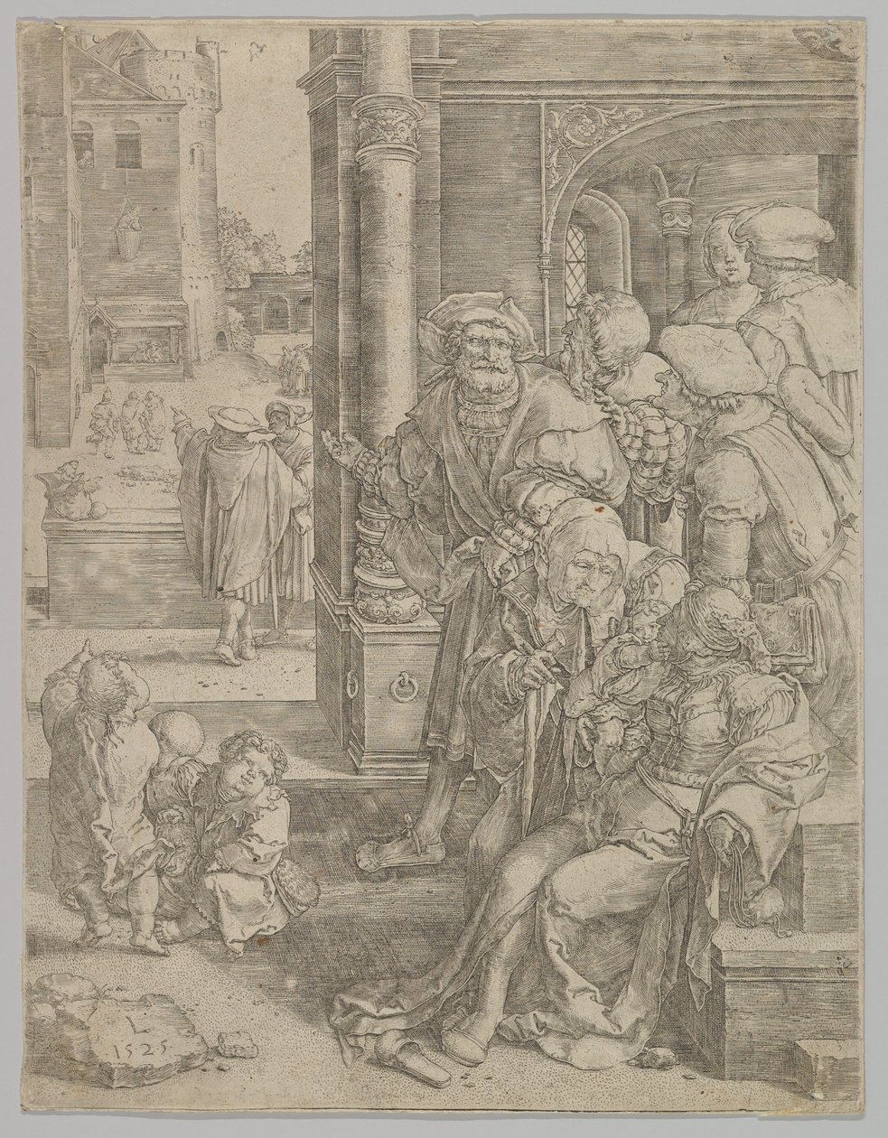 Der Dichter Virgil in einem Korb aufgehängt, 1525 von Lucas van Leyden