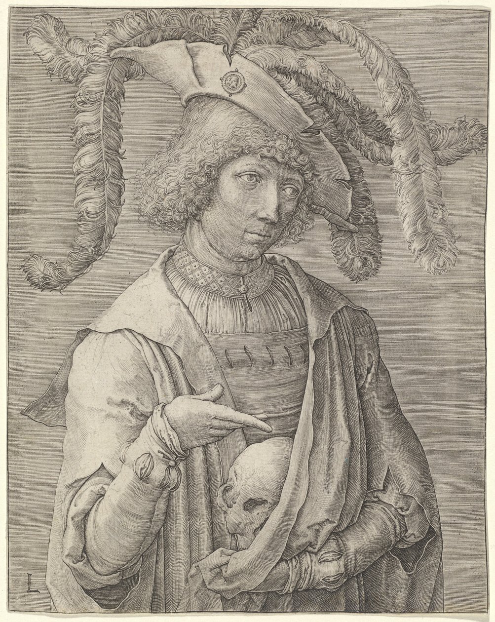 Porträt eines jungen Mannes mit einem Schädel von Lucas van Leyden