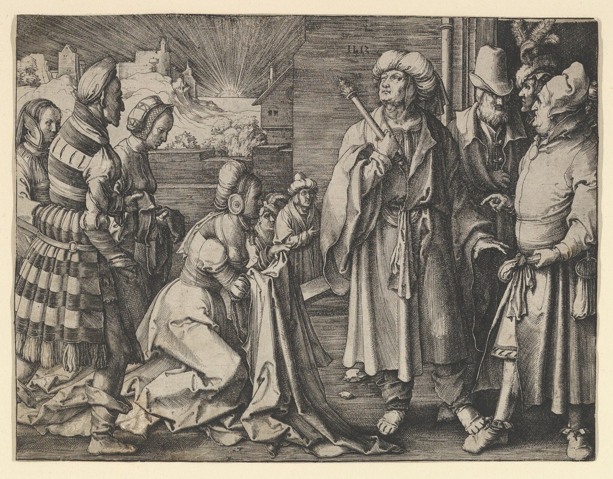 Potiphars Frau beschuldigt Joseph, 1512 von Lucas van Leyden