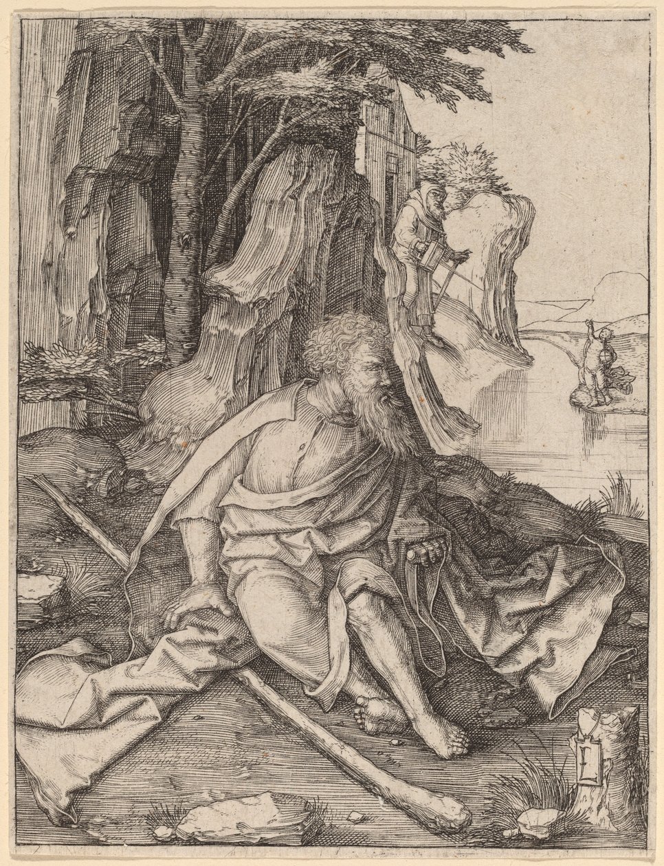 Heiliger Christophorus am Ufer eines Flusses von Lucas van Leyden