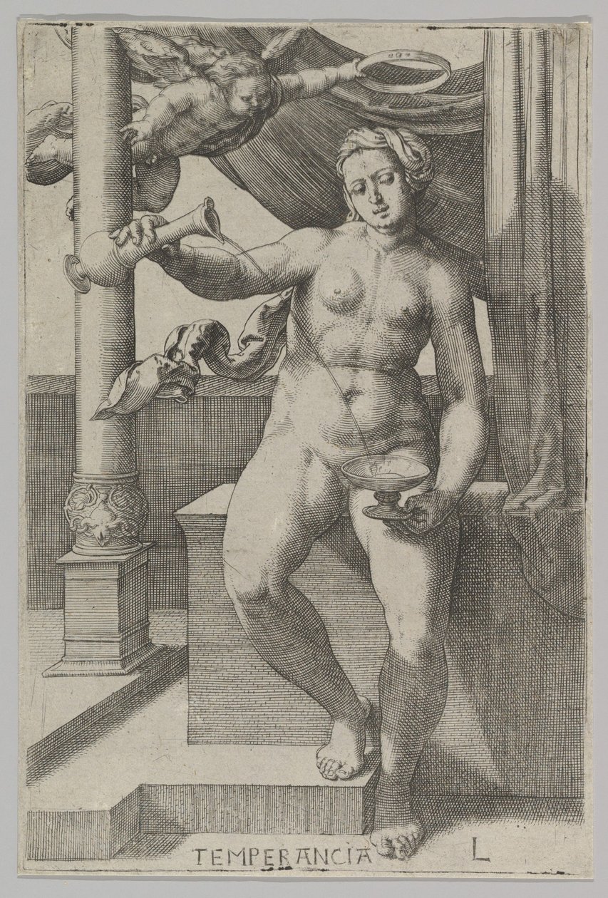 Mäßigkeit, aus der Serie Die Tugenden, 1530 von Lucas van Leyden
