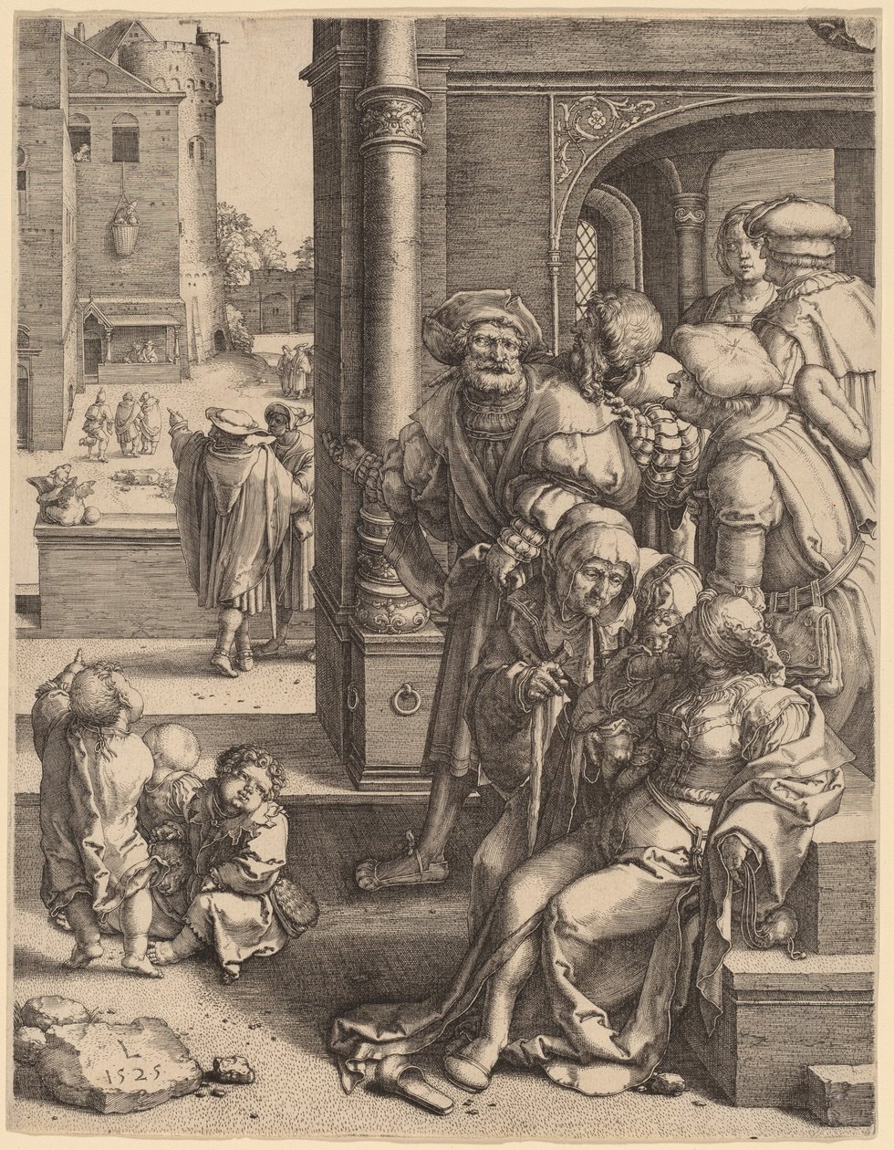 Der Dichter Virgil in einem Korb aufgehängt von Lucas van Leyden