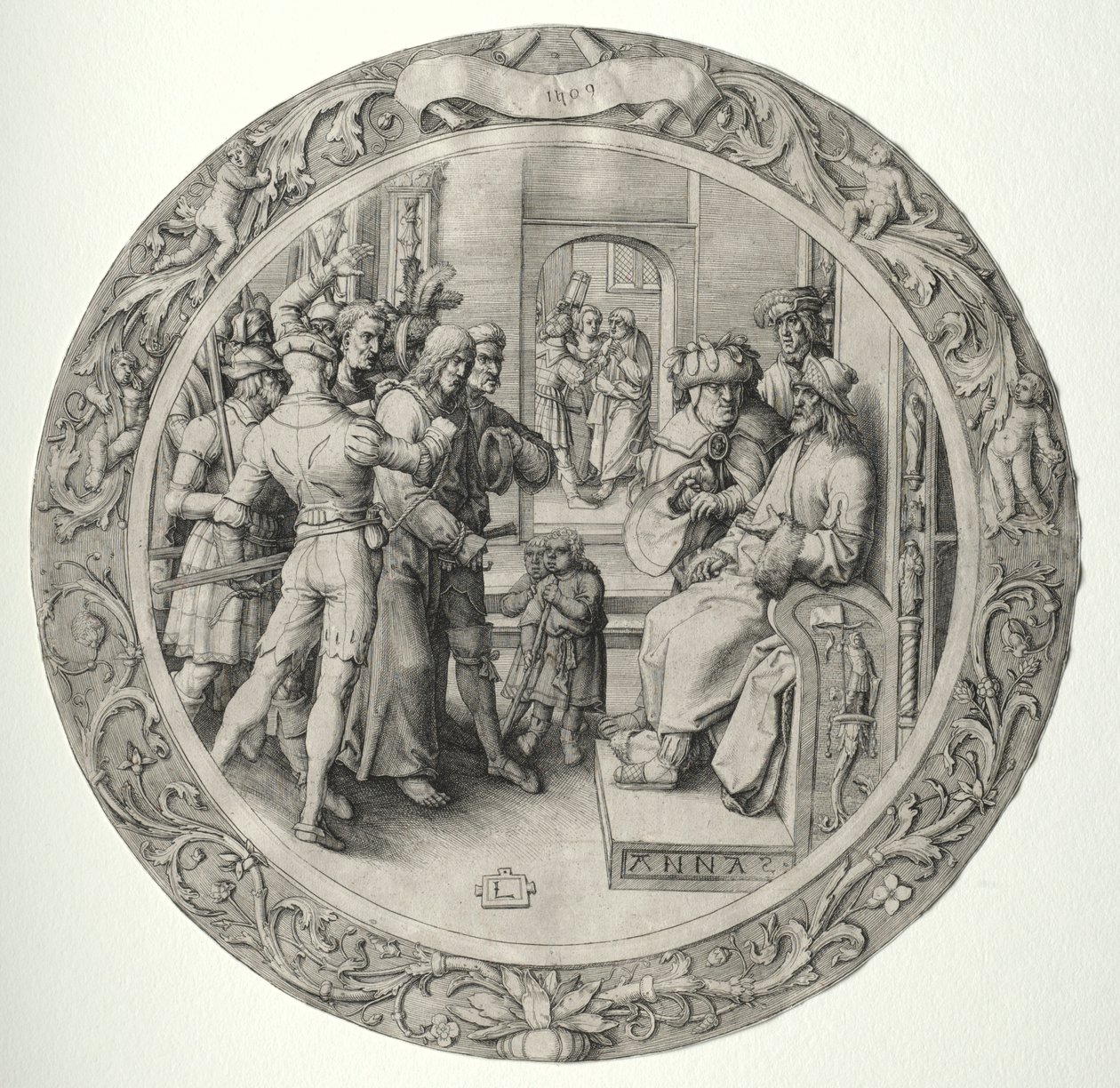 Die Runde Passion: Christus vor dem Hohenpriester, 1509 von Lucas van Leyden