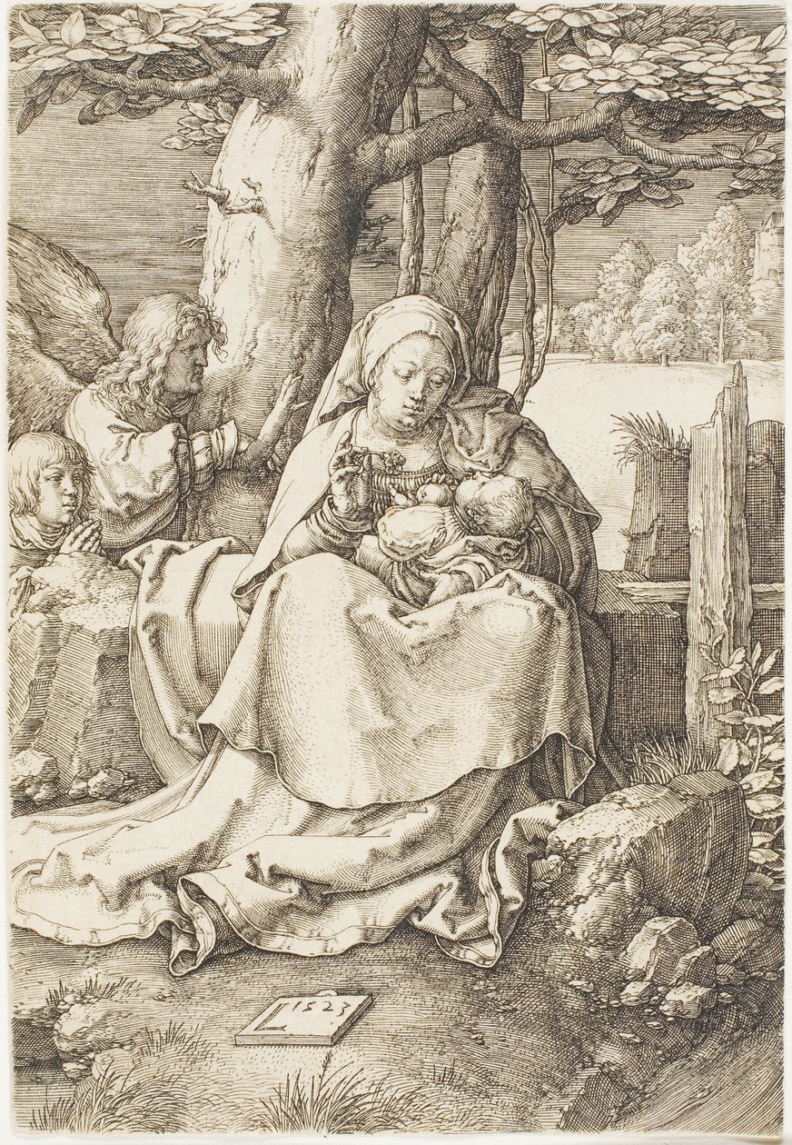 Die Jungfrau und das Kind mit zwei Engeln von Lucas van Leyden