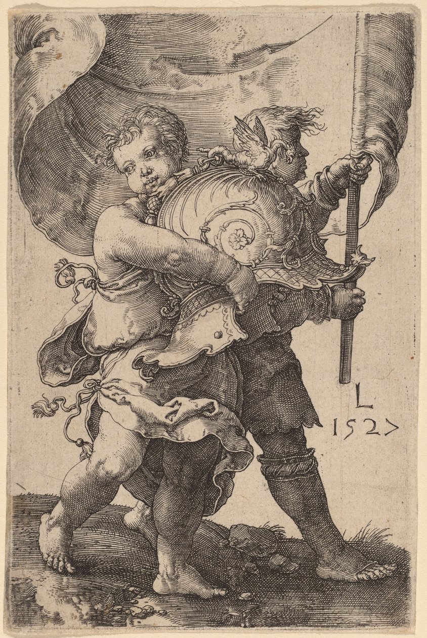 Zwei Jungen mit Helm und Standarte von Lucas van Leyden