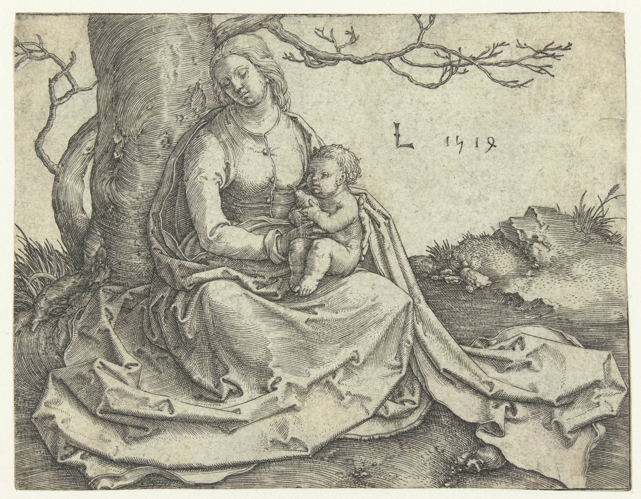 Jungfrau und Kind unter einem Baum sitzend von Lucas van Leyden