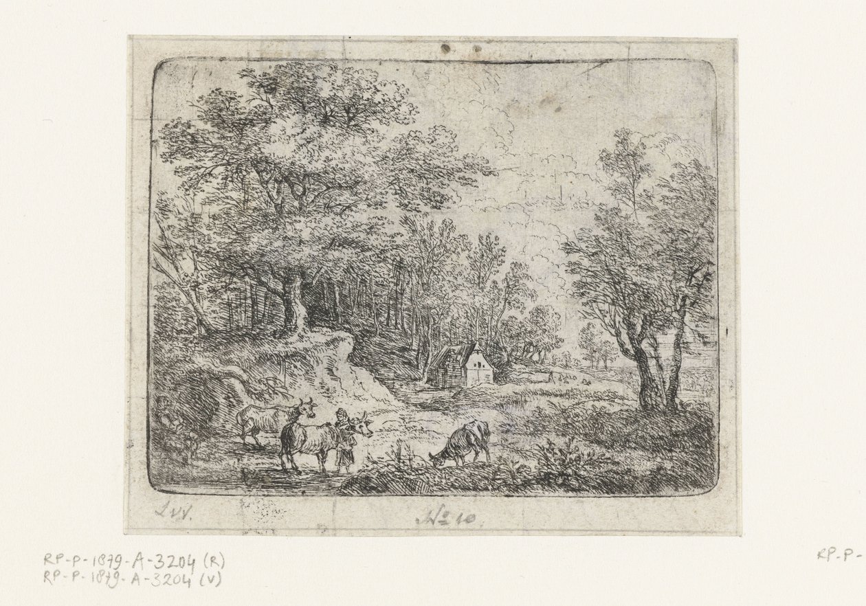 Landschaft mit drei Kühen und einer Frau von Lucas van Uden