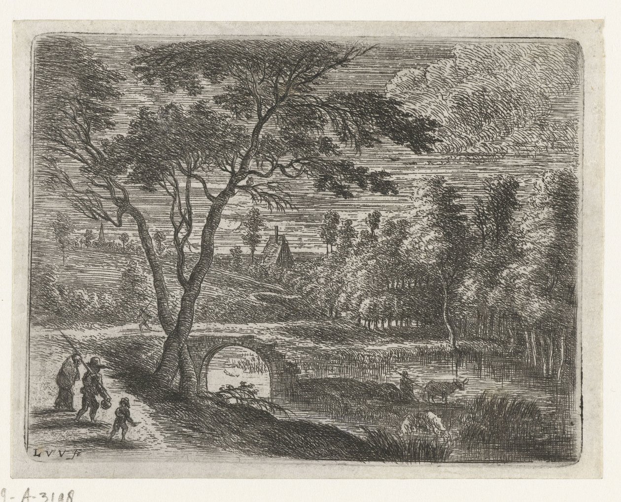 Landschaft mit einer Ruine einer Brücke von Lucas van Uden