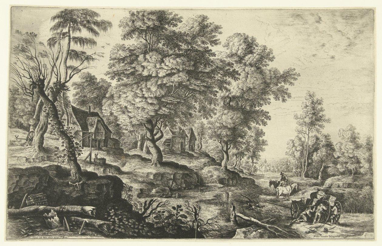Landschaft mit Männern, die einen Wagen schieben von Lucas van Uden